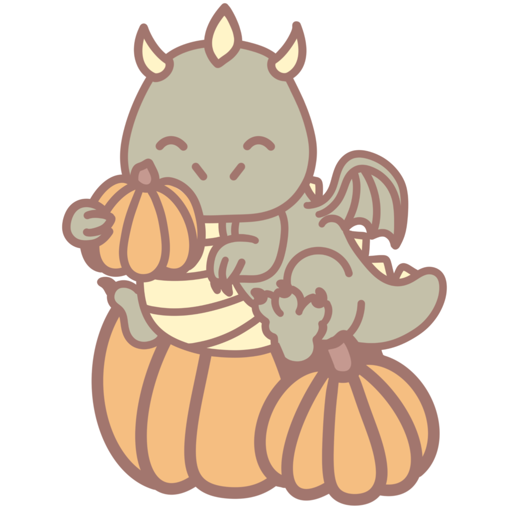 Cute Kawaii Dragon with Pumpkins